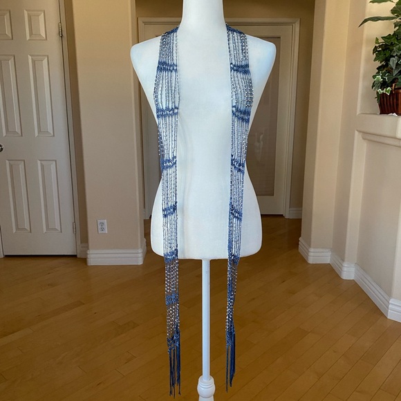 Two Pack Crocheted Beaded Necklace/Belt Jewelry Black/Silver and Blue/Silver - Picture 12 of 14